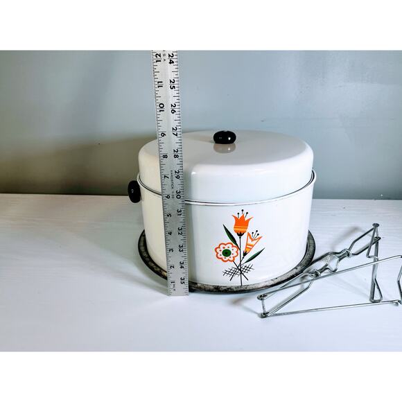 Vintage MCM Deco Floral Metal Cake Carrier - Picture 7 of 9